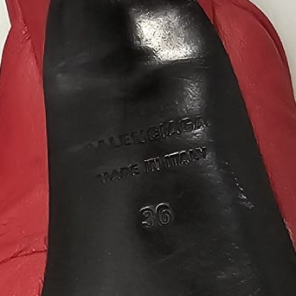 Balenciaga Drapy Red Twisted Leather Knife Open Toe Mule Pumps SZ 36 - Picture 11 of 12